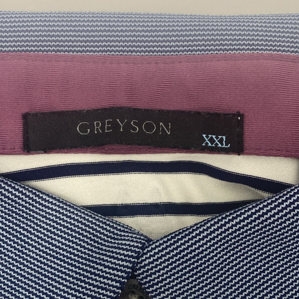 Greyson Polo Shirt Men's XXL White Navy Striped Performance Golf Rugby Stretch - Picture 4 of 9